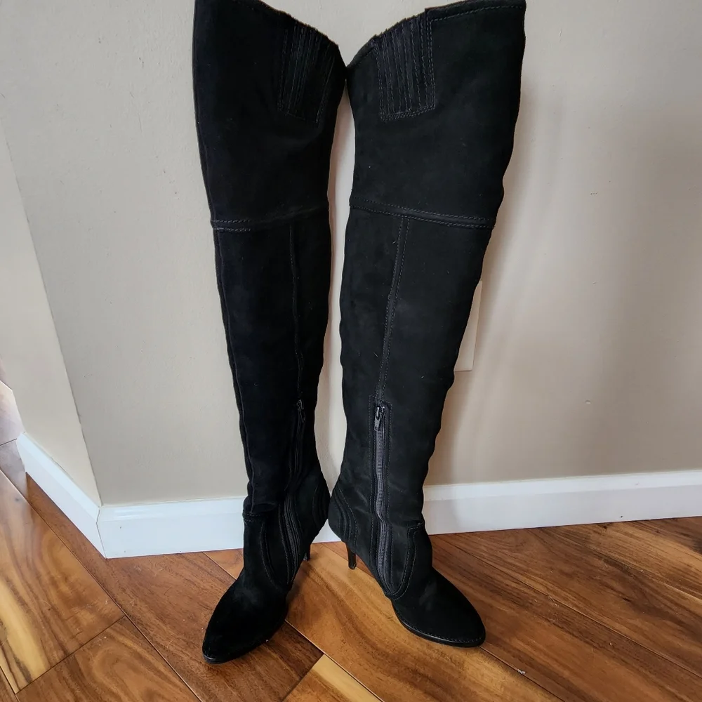 RARE! JUICY COUTURE OVER-THE-KNEE BOOTS WOMEN'S 6 BLACK SUEDE HIGH HEEL